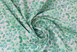 Swirled swatch violette fabric in green leaves