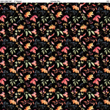 Square swatch Leaves Black fabric (black fabric with tossed red, orange and green leaves and greenery with tossed berry sprigs in red and blue)