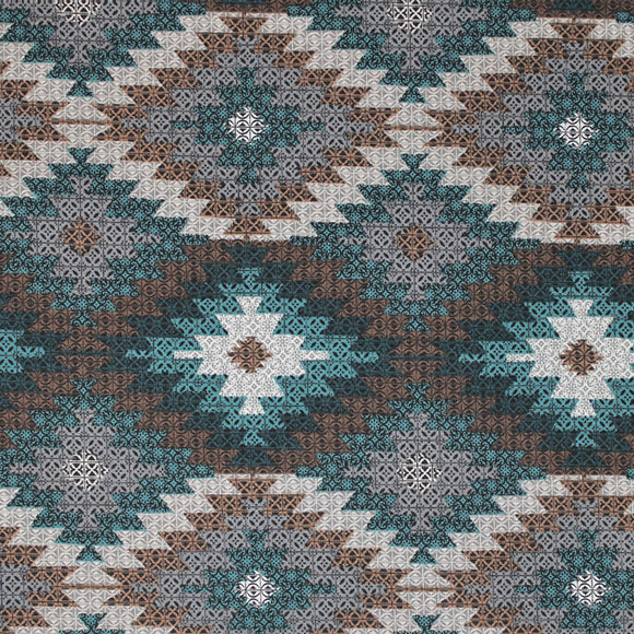 Square swatch southwest quilted look fabric (white/rust/green/purple colourway with repeated diamond quilt pattern in a southwest style)