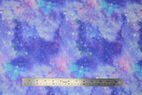 Flat swatch galaxy fabric (medium purple marbled fabric with light purple, blue, and pink pale cloud shapes and shining white stars tossed allover)