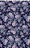 Large Floral Purple (dark purple fabric with large floral clusters with greenery in white and purple shades)