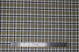 Flat swatch Plaid fabric (white, grey and black plaid with gold sparkle lines)