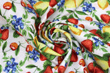 Swirled swatch berry print fabric in berries white