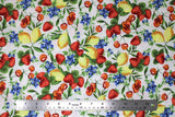 Flat swatch berry print fabric in berries white