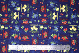 Flat swatch berry print fabric in freshly squeezed & picked dark blue