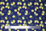 Flat swatch berry print fabric in tossed lemons