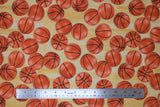 Flat swatch sports life fabric (white/yellow blended colour look fabric with tossed realistic look orange basketballs allover)