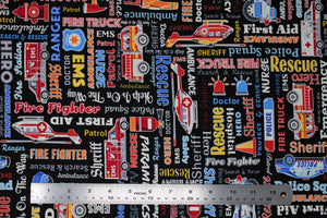 Group swatch emergency services themed print fabrics in various styles