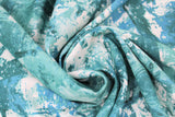 Swirled swatch teal fabric (abstract paint look fabric on teal in light to dark teal green blue shades with various textures, shapes and circles)