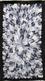 Full panel swatch - Flower Panel (45"x24") (black border rectangular panel with large white and grey/black painted look floral in center with petals all the way out to border)