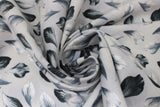 Swirled swatch Leaves fabric (white/grey subtle marbled look fabric with tossed white and grey floral petals/leaves allover)