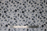 Flat swatch Leaves fabric (white/grey subtle marbled look fabric with tossed white and grey floral petals/leaves allover)