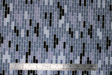 Flat swatch Bricks fabric (brick pattern allover in white outline with grey and black shades of bricks allover)
