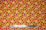 Flat swatch onion fabric (mustard yellow fabric with cartoon onions with happy faces in various sizes and onion styles: red, white, purple, etc.)