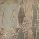 Square swatch upholstery fabric with abstract canoe like shapes pattern (beige fabric with pale green/grey patterns)