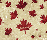 Square swatch Oh Canada collection fabric (light grey/beige fabric with red maple leaves tossed and "Canada" text)