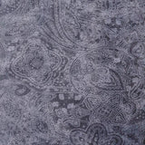 Square swatch white paisley design printed on charcoal (dark grey) fabric