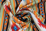 Swirled swatch Gold fabric (vertical striped southwest print style fabric in orange, red, teal blue shades)