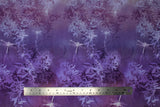 Flat swatch Dragonfly fabric (purple marbled look fabric with dragongly and greenery silhouettes in purple shades)