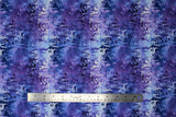 Flat swatch Trees fabric (stripes of marbled/watercolour look trees in purples and blues on marbley white and light blue background)