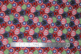 Flat swatch coins fabric (collaged circular Marvel emblems for Iron Man, Hulk, etc. in full colour)