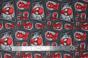 Group swatch assorted Spiderman printed fabrics in various styles