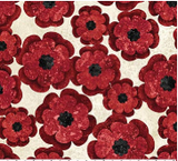 Square swatch Oh Canada collection fabric (red/black poppies on white)