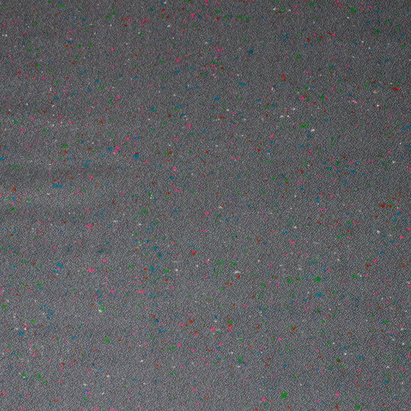 Square swatch cotton blend flannel fabric in Speckle (dark grey solid fabric with small tiny flecks/speckles of colour: white, pink, blue, green, red, subtle speckles)