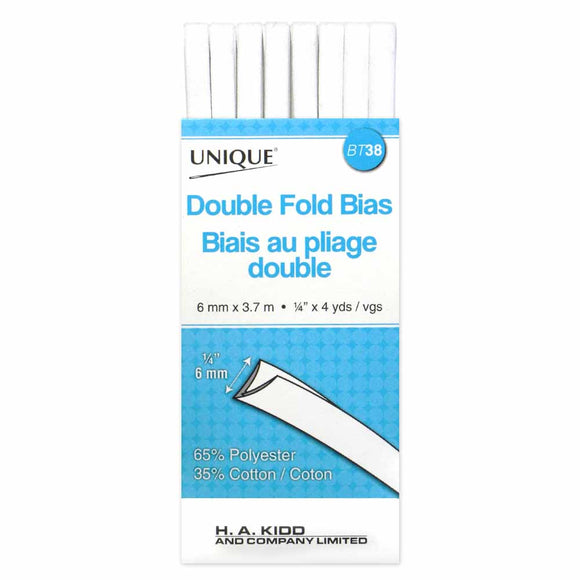 Double fold bias precut 6mm x 3.7m in packaging (white)
