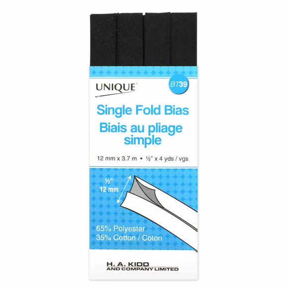 Single fold bias 12mm x 3.7m in packaging (black)