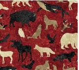 Square swatch Oh Canada collection fabric (red fabric with solid white/beige/black animal wildlife silhouettes)