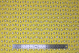 Flat swatch popcorn themed fabric in Time to Pop (popcorn pieces and "POP" text on yellow)