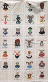 A to Z Panel (25" x 45") (white vertical rectangular panel with assorted zoo creatures turned into characters with corresponding names Ex: Dapper Dog for letter D grouped into lines of 4 characters)