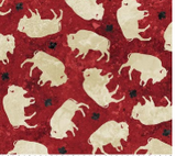 Square swatch Oh Canada collection fabric (red fabric with beige buffalo silhouettes and black maple leaves)