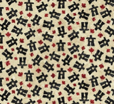 Square swatch Oh Canada collection fabric (white fabric with black inuksuk and red maple leaves tossed)