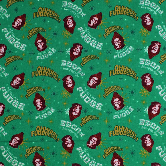 Square swatch oh fudge fabric (green fabric with small tossed main character movie head and 