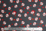 Flat swatch Graphic Mask fabric (dark grey fabric with tossed white hockey masks and splattered red blood allover)