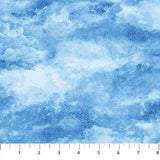 Square swatch Oh Canada themed printed fabric in Clouds (pale blue sky with white clouds)