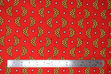 Flat swatch Wonder Woman licensed printed fabric (logo on red)