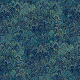 Square swatch shade 401 fabric (deep blues and light greens/teals marbled look fabric in small abstract shapes making faint diagonal stripes)