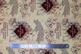 Flat swatch Marauders Map fabric (beige and burnt orange speckled/distressed look fabric with movie map repeat print)