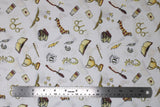 Flat swatch Harry Potter licensed print fabric (Emblem Toss)