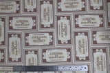 Flat swatch Ticket To Hogwarts fabric (white fabric with tiled hogwarts tickets allover with text and decorative edges)