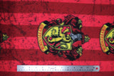 Flat swatch Gryffindor fleece (light and dark red stripes with house crest and subtle black distressing marks)