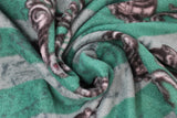 Swirled swatch Slytherin fleece (pale light and medium green stripes with house crest and subtle black distressing lines)