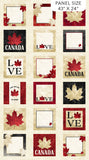 Full panel swatch - Label Panel (43" X 24") (beige rectangle with 18 small square label spaces with outlines or full block design related to Canada and love all in beige, red, grey and white colours)
