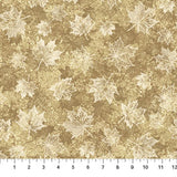 Square swatch Large Leaves Beige/Cream fabric (marbled look beige fabric with tossed maple leaf silhouettes and outlines in white and beige shades allover)