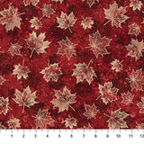 Square swatch Large Leaves Red/Cream fabric (red marbled look fabric with tossed red and beige outline and silhouette maple leaves)