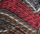 Swatch of Patons Kroy Socks Yarn in shade grey brown marl (dark grey, brown, cranberry, white colourway marled)