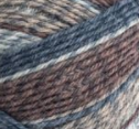 Swatch of Patons Kroy Socks Yarn in shade blue brown marl (light and medium blue, brown, grey colourway marled)